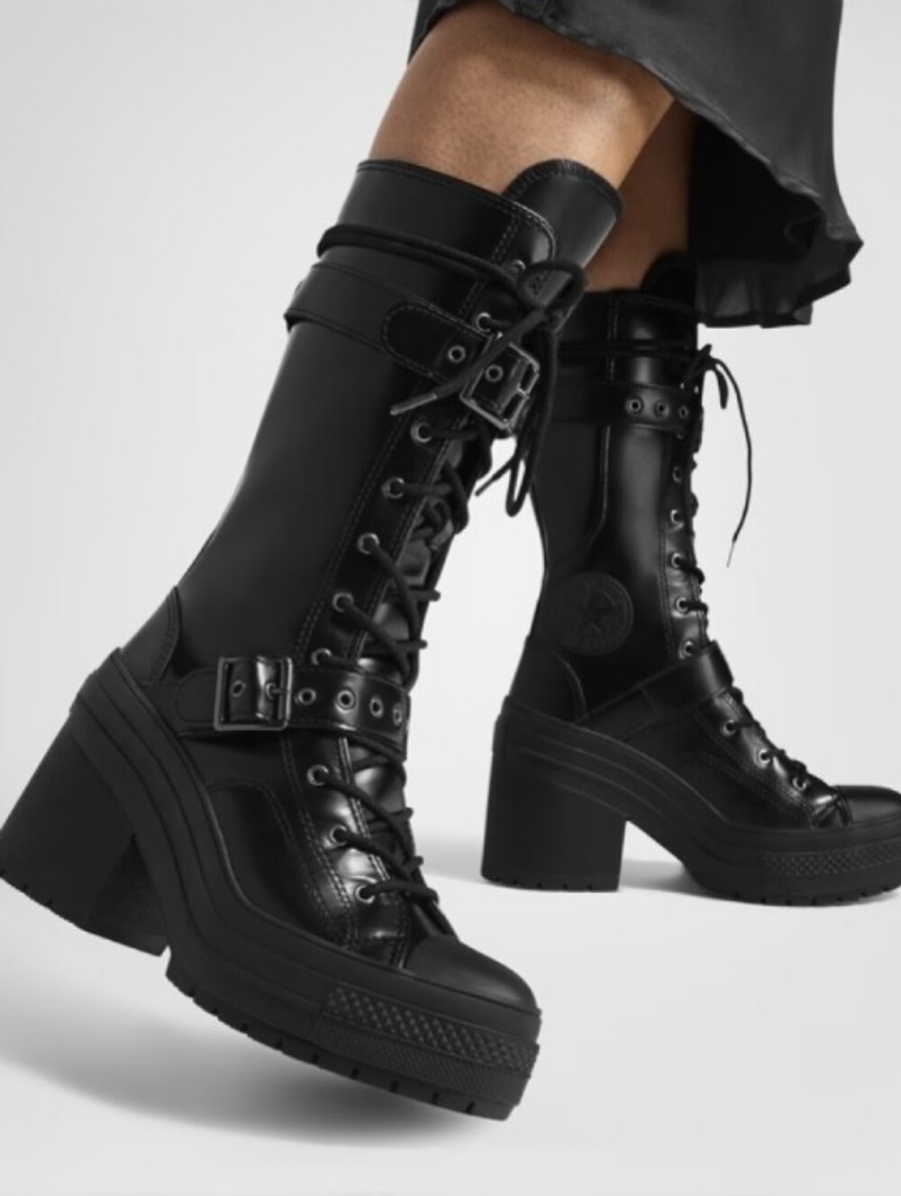 Converse Goth Punk Black Heeled Platform Buckle Combat Boots